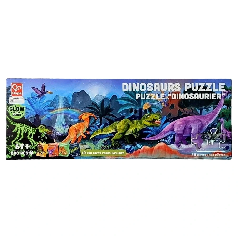 Hape Dinosaur Glow In The Dark Floor Puzzle 200 Pcs 1.5 Meter Long Learning NWT